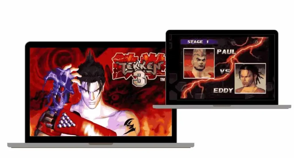 Tekken 3 gameplay screenshots displayed in a desktop frame