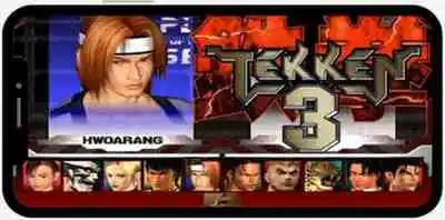 Tekken 3 APK Download 5 Screenshot of the character selection menu of Tekken 3 shown on a phone mockup