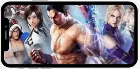 Tekken 3 APK Download 2 Tekken 3 multiple characters poster inside mobile frame
